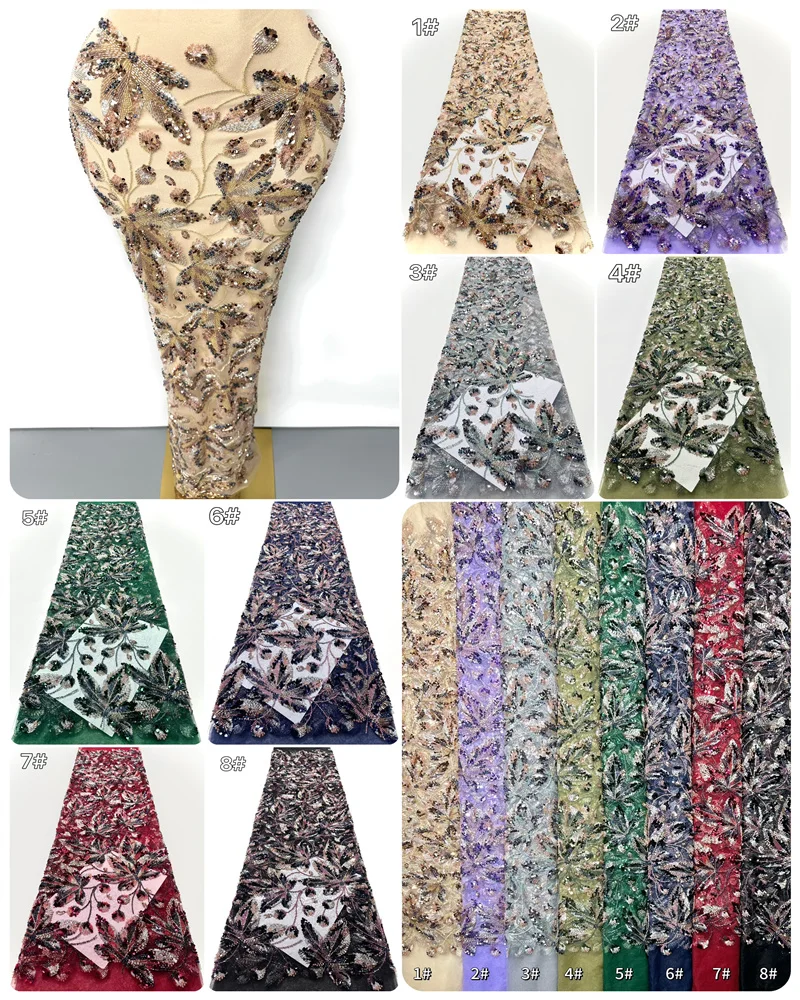 Luxury Sequins Lace Fabrics 2026 High Quality Heavy French Beaded Lace Fabric Nigerian Embroidery For Wedding Party Women
