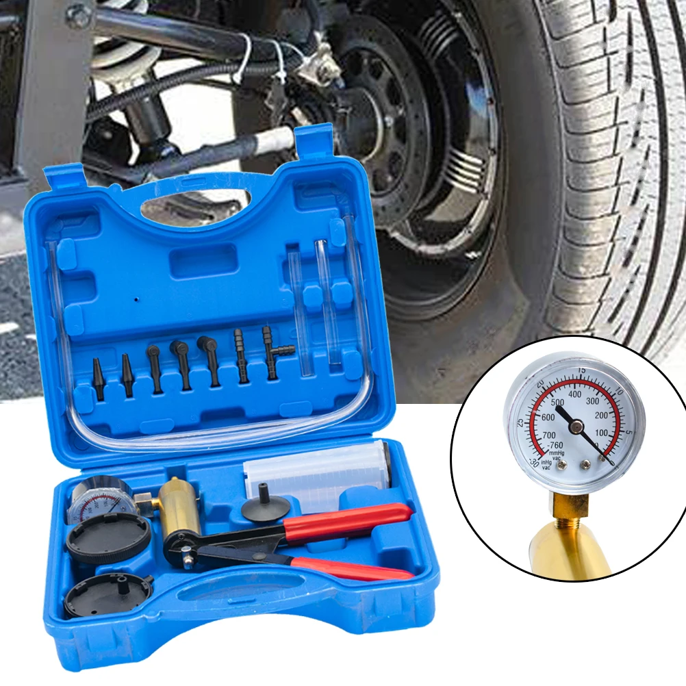 Multifunctional Hand Held Brake Bleeder Tester Vacuum Pump Pressure Gauge Hose Connector Kit Adapter Hand Tool For Car Motorbike