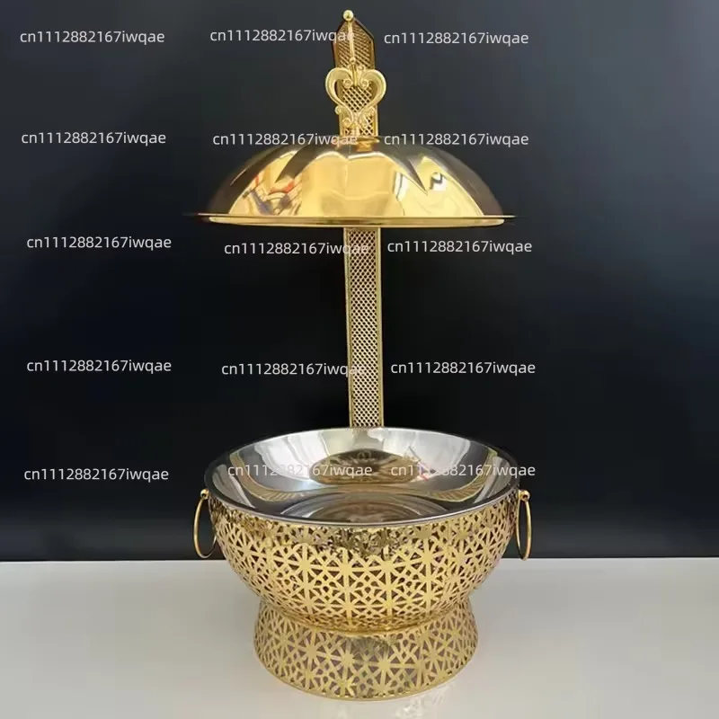 Stainless steel buffet stove golden lace luxury alcohol stove round hanging lid hotel restaurant light luxury dining stove