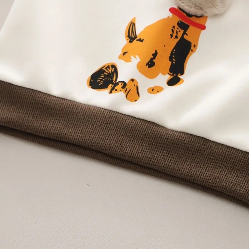 Baby Jungen 2-teiliges Cartoon-Hund Kleinkind-Set Lustiges 3D-Plüsch-Outfit Pullover Sweatshirt Farbblock-Oberteil Jogginghose Kinder Winterbekleidung – Detail 3