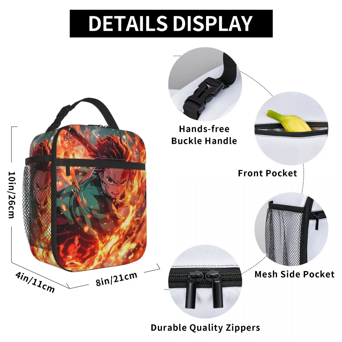 Tanjiro Kamado Demon Slayer Insulated Lunch Bags Thermal Bag Reusable Lunch Container Portable Tote Lunch Box Food Storage Bags