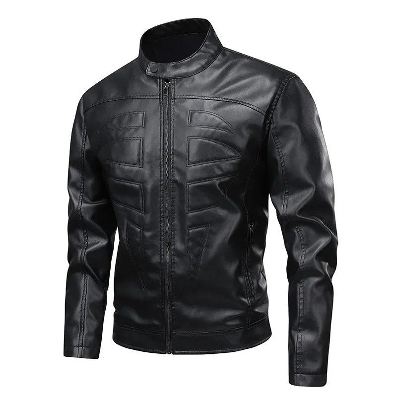 New Fashion Men Streetwear Slim Motorcycle Leather Jackets Male Trendy Stand Collar Casual PU Leather Coats Man Fit Jackets