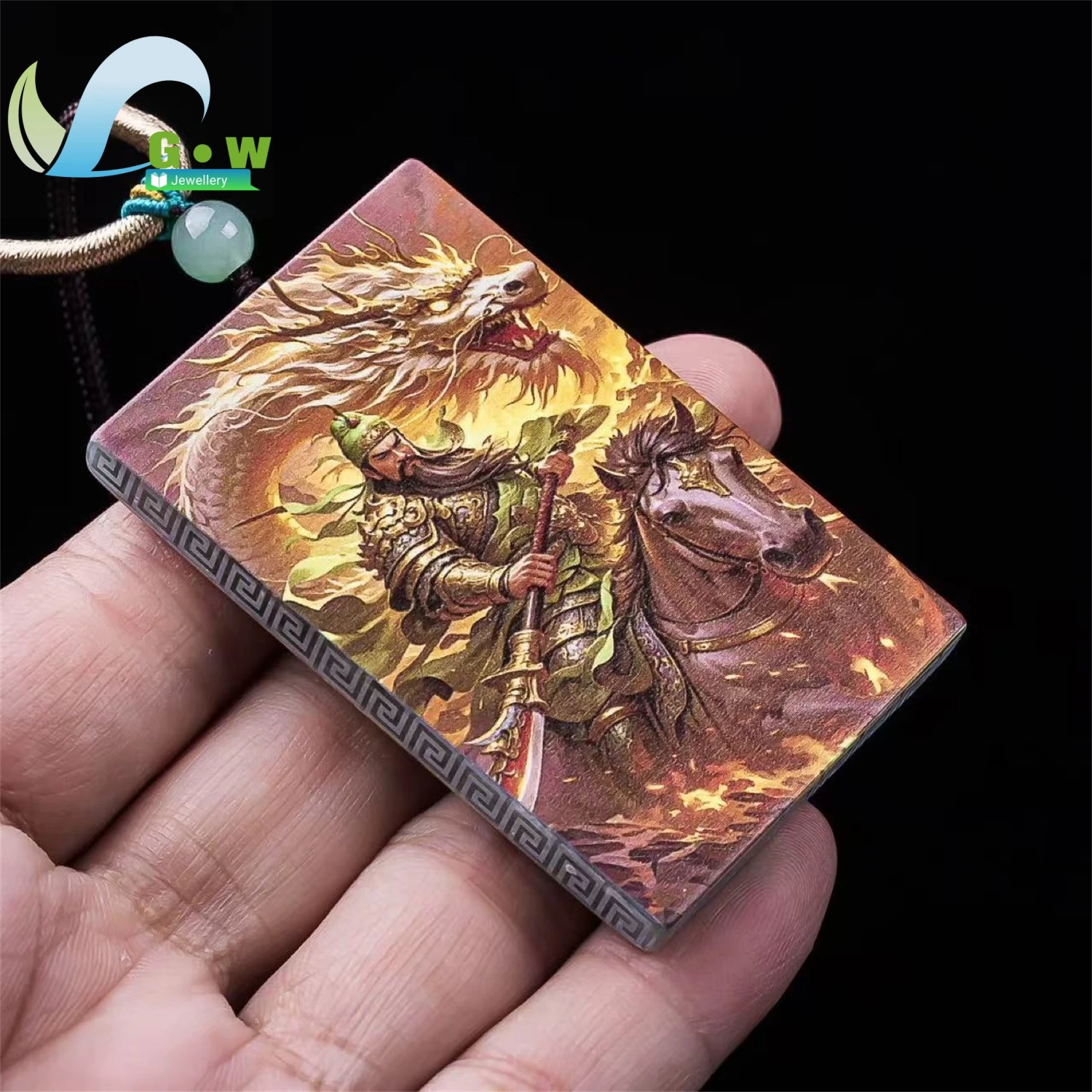 Natural Grade A Jadeite High Ice Old Material Guan Gong Plaque Pendant Ultra Clear Art Print Hanging Jade Amulet Necklace