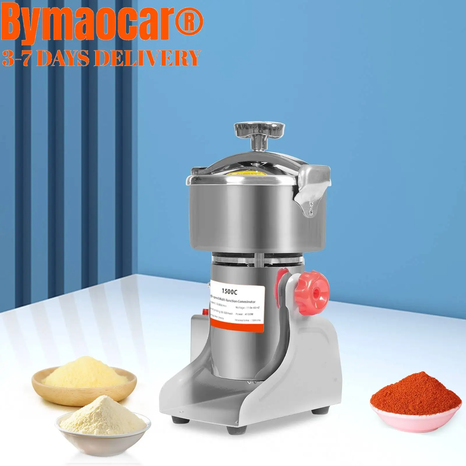 Elektryczny młynek do zboża 1500g z funkcją timera, 4100W, szybki, komercyjny pulverizer do suchych ziół, zboża, przypraw, kawy i nasion.