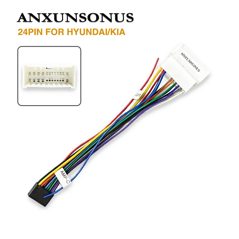24 Pin Wiring Harness Adapter for Old Hyundai Santa Fe, Accent, Kia Sportage, Cerato, Plug & Play, 16Pin Android Head Unit Cable