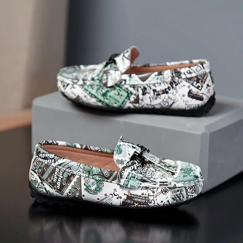 2024 Young Casual Shoes Hand Made Kids Loafers Shoe Green Boy Casual Slip on Flats Shoes Suede Comfortable Walking Shoes Kids