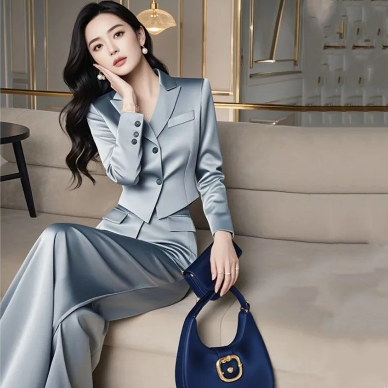 

Autumn and Winter New Style Women's Set Small Fragrant Style Fashionable Slimming Top+Wide Leg Pants Two Piece Set