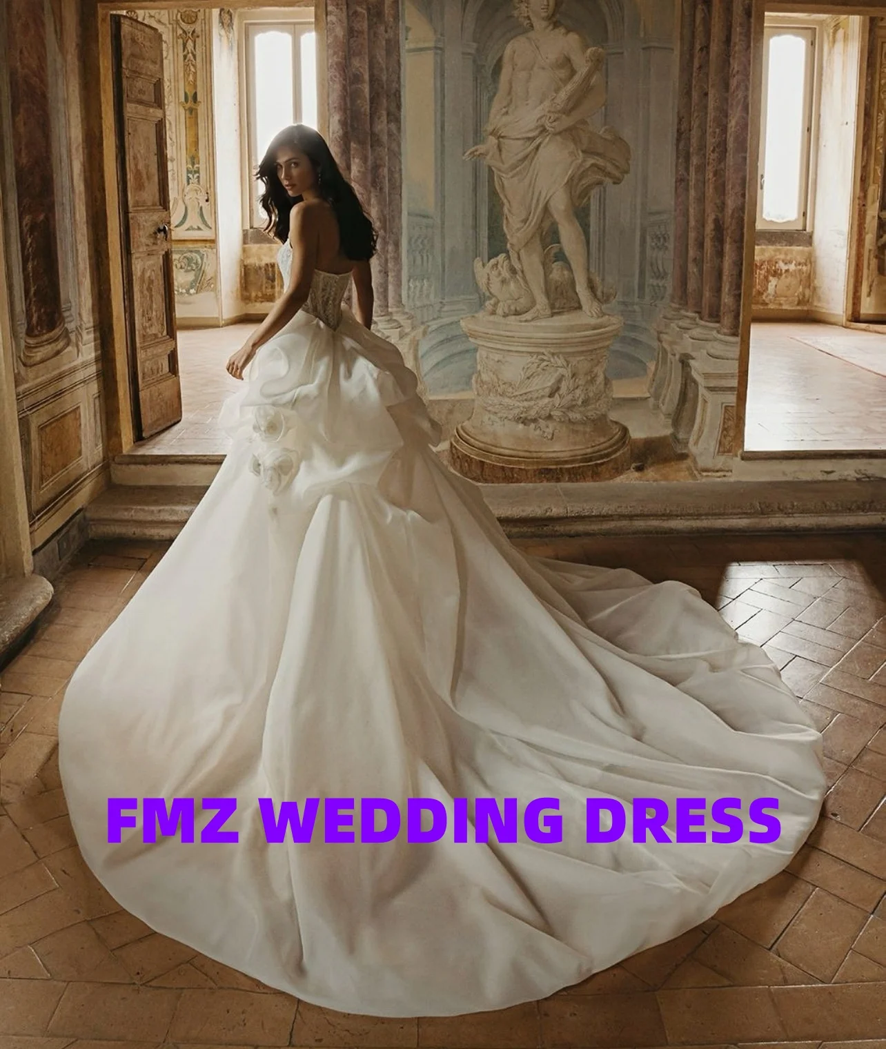 فستان زفاف مخصص بياقة حلوة بدون أكمام حورية البحر ذيل قابل للانفصال أماندا نوفيس فيستدوس دي نوفيا أماندا نوفيا