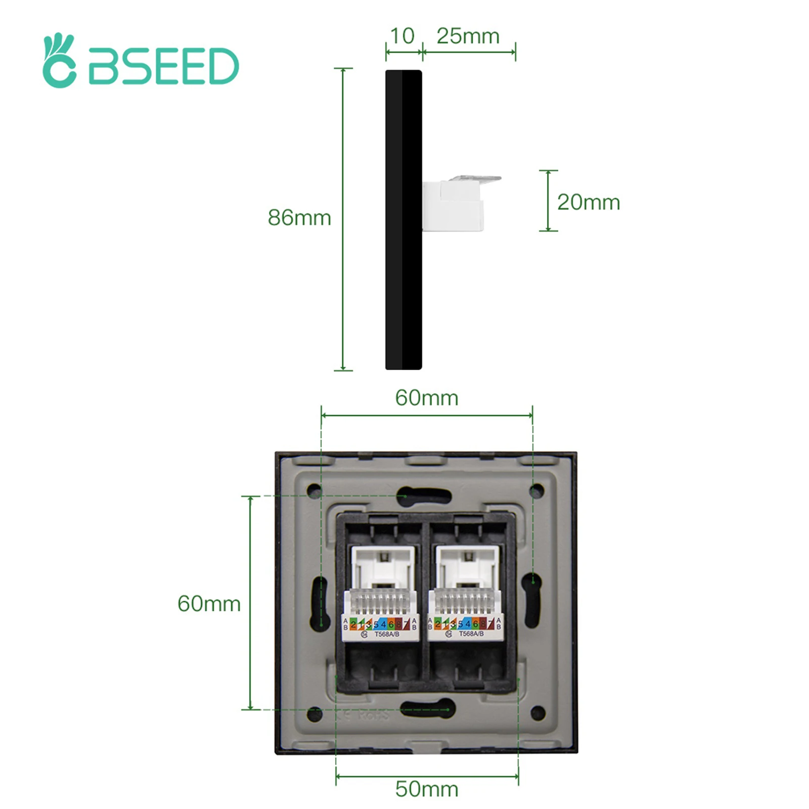 BSEED Double Internet Wall Sockets Glass CAT6 PC Power Outlets Socket Tempered Crystal Panel White Black Gold CAT5 Sockets
