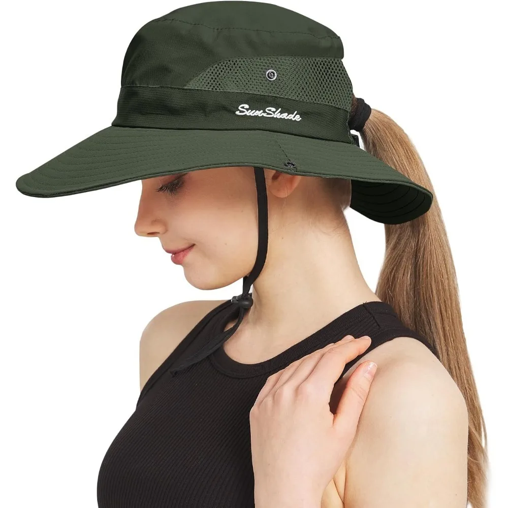 

Ponytail Sun Bucket Hats for Women Men Wide Brim UPF 50+ Fishing & Beach Hats