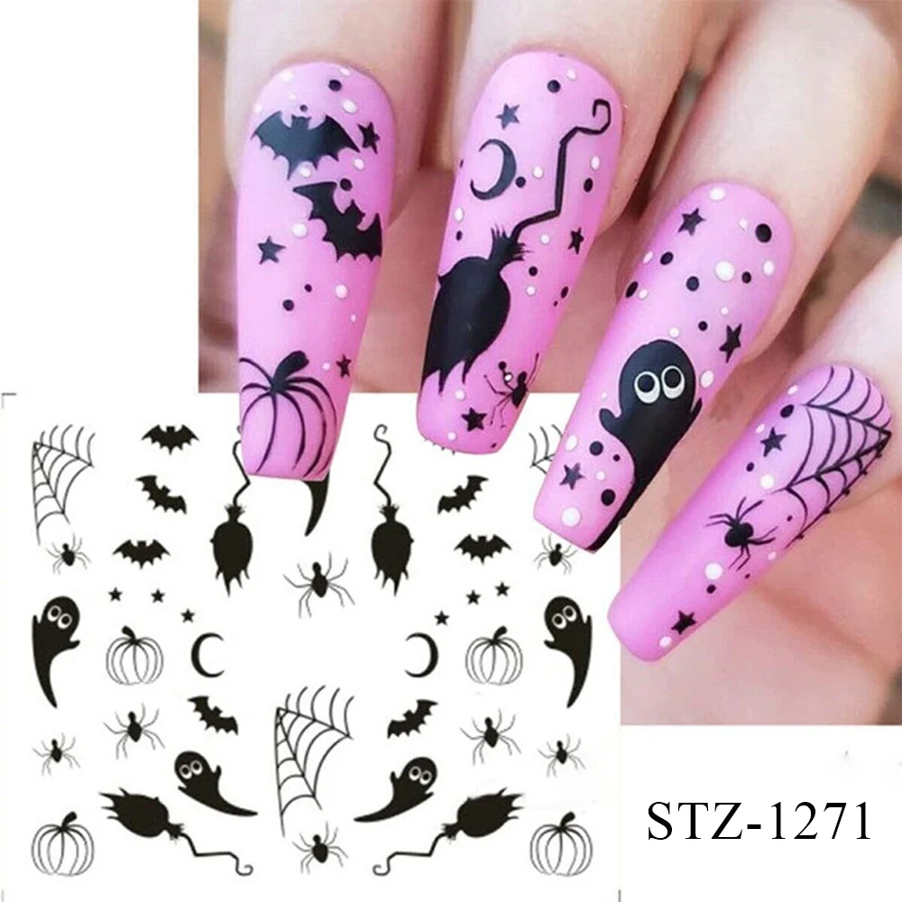 Halloween Nail Art Stickers Evil Pumpkin 3D Nail Decals Cartoon Skull Water Transfer Sticker DIY Festival Nail Decorations