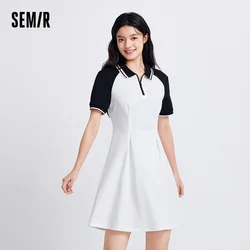 Semir Dress Women Waist-tightening Slim Fit Summer 2024 New Version Color-blocking Polo Collar Short Dress Vintage Style