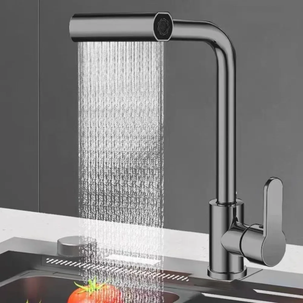 

Kitchen faucet with four modes: rotating waterfall style hot and cold water universal multi angle household basin faucet