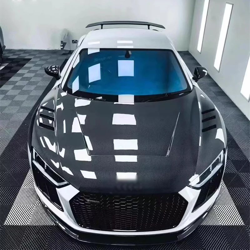 Carbon Fiber For Audi R8 2017-2019 Car Front Bumper Engine Cover Hood Bonnet Vent Parts Upgrade Body kit