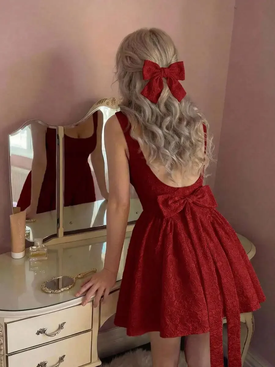 

Vintage Lace Backless Bow Mini Dress For Women Summer