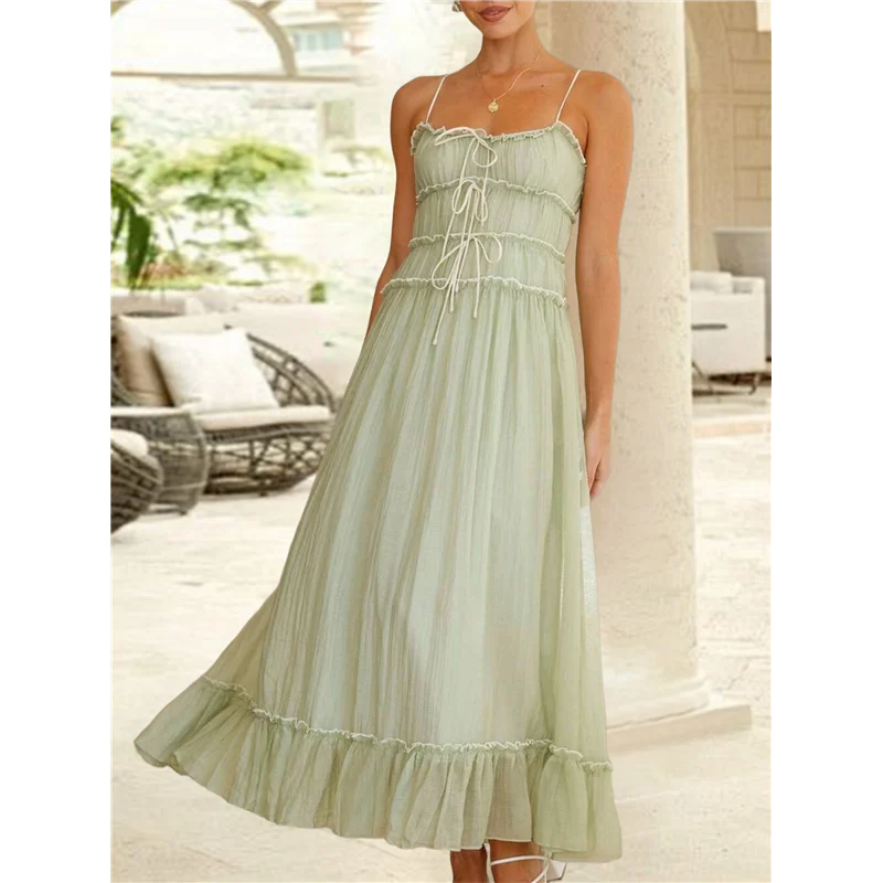 ABRT- Abito estivo da donna 2025 Casual senza maniche con cinturino per spaghetti RIC Rac Trim Abito lungo da spiaggia con volant smock