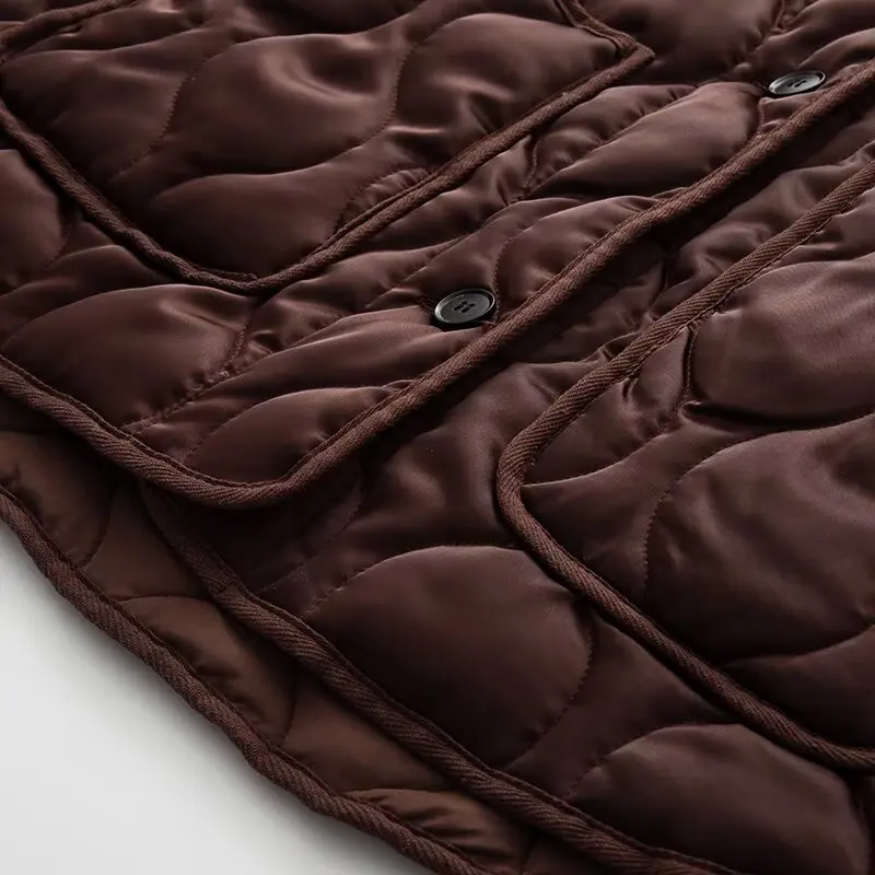 Casual Vintage Parkas Coat Women 2025 Autumn New Fashion Solid Large Pocket Round Neck Long Sleeve Loose Jacket Office Coats﻿﻿