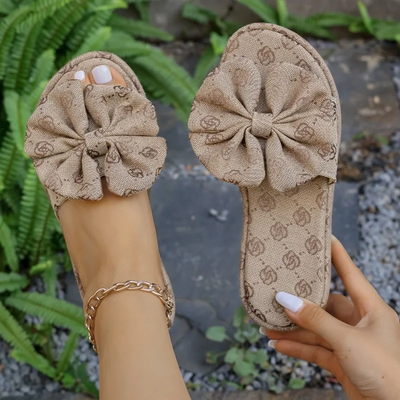 

Women Slippers 2026 New Summer Fashion Bow Slides Women Flat Outdoor Beach Summer Casual Comfortable Platform Woman Shoes