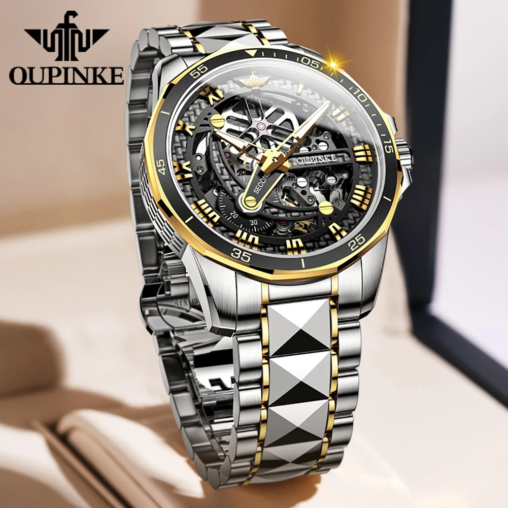 OUPINKE Men Mechanical Watch Sapphire Glass Automatic wristwatch Luxury Tungsten Steel 50m Waterproof Business Sport Men Watches