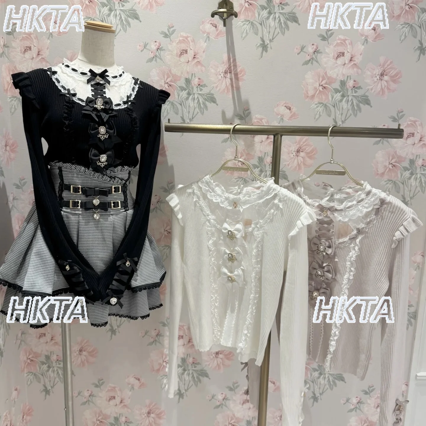 اليابانية لطيف الحلو القوس الأسود ليز سترة البلوز لوليتا الفتيات 2025 الخريف جديد الدانتيل المرقعة التخسيس محبوك البلوزات