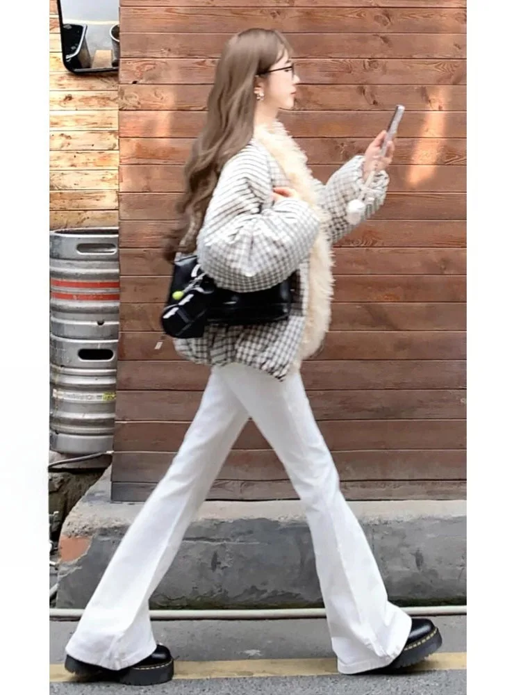 

Расклешенные джинсы с высокой талией, женские эластичные утягивающие джинсы длиной до пола, эластичные хлопковые джинсы, против морщин, зимний сезон, женские джинсы