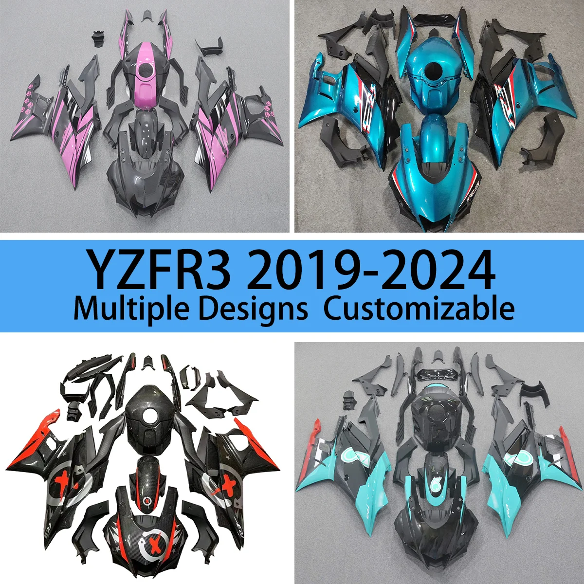 

Для YAMAHA YZFR3 2019 2020 2021 2022 2023 2024 Комплект обтекателей из углеродного волокна YZF R3 19-24 Обтекатели индивидуальных деталей кузова мотоцикла