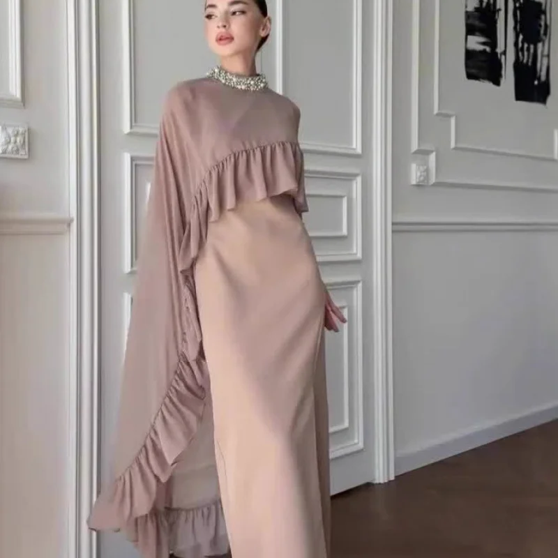 

Осеннее европейское и американское элегантное длинное модное женское платье без рукавов 2025 года