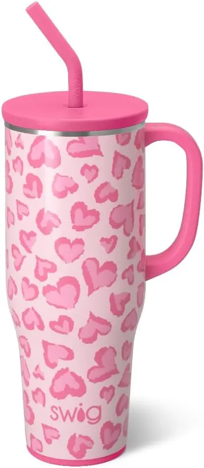 

40oz Insulated Tumbler with Handle and Straw, Extra Large Travel Mug, Cup Holder Friendly (Wild at Heart)