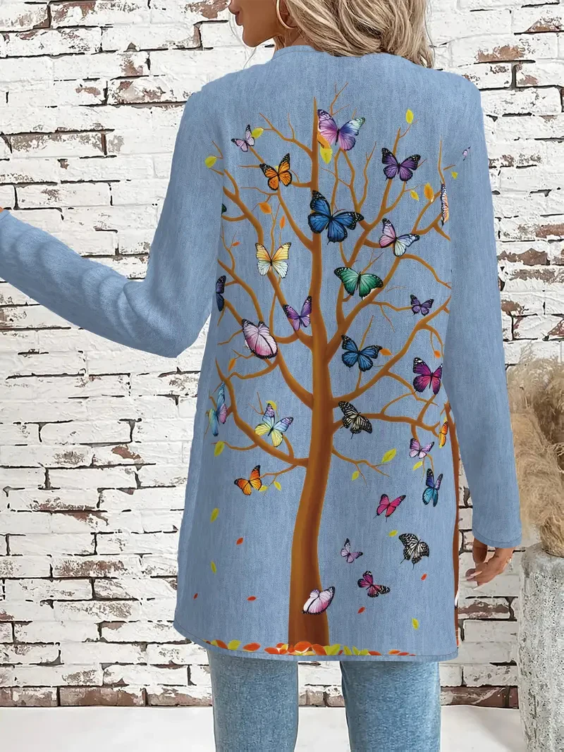 Women's Spring and Autumn Imitation Denim Bow Print Casual Thin Jacket