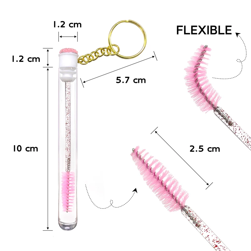 Pennello per ciglia a tubo da 50 pezzi con portachiavi in oro applicatore per bacchetta di Mascara con strass Microbrush per pennello per trucco sostituibile per ciglia