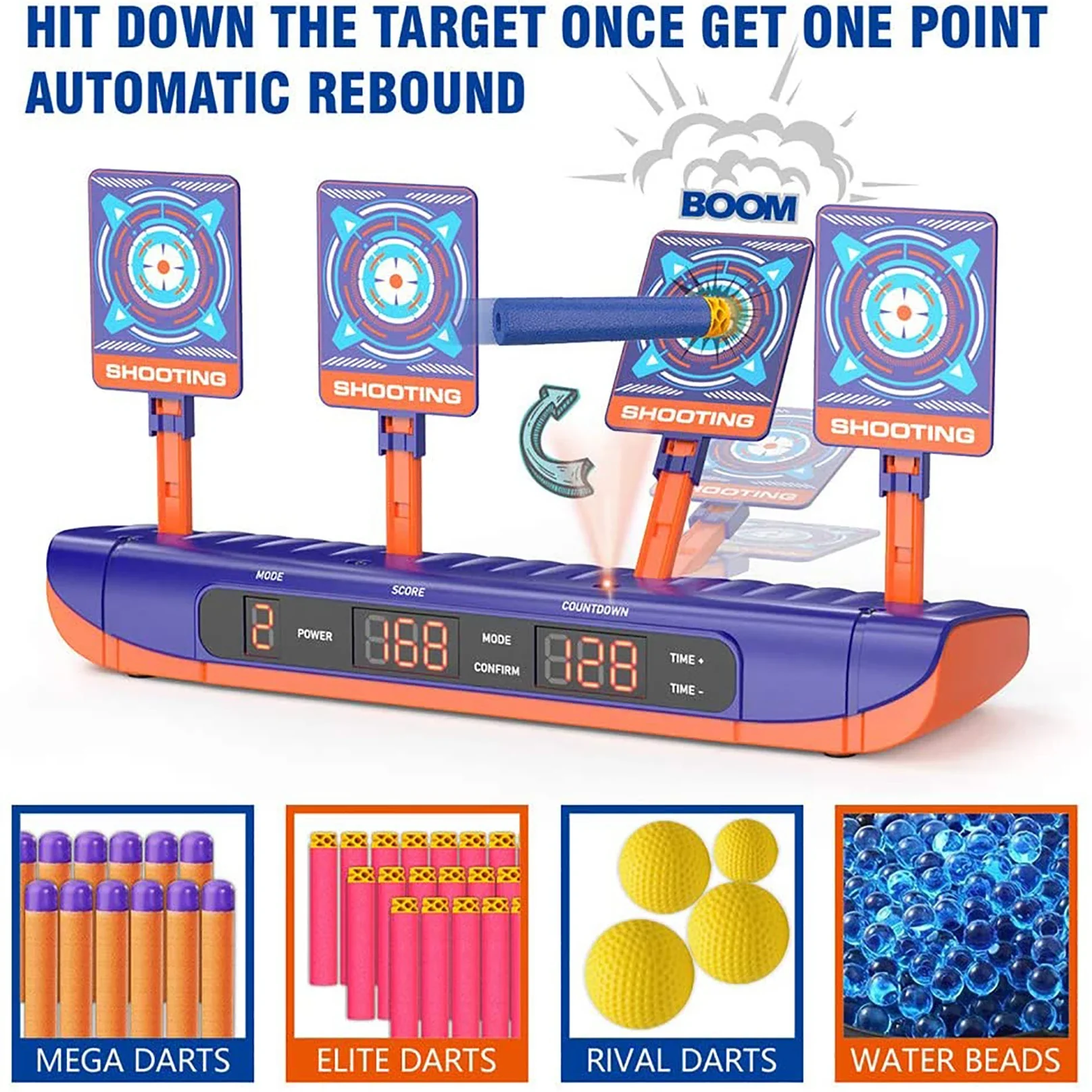 For Nerf Guns Bullets Shooting Target 4 Modes Digital Scoring Auto Reset Target Kid Shooting Game Toys for Kids 2 To 4 Years Old