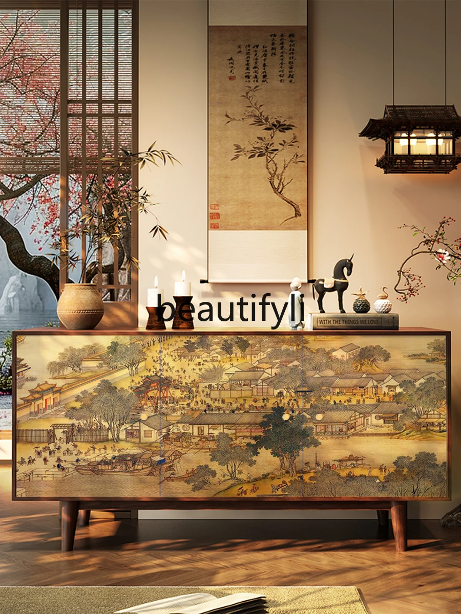 Credenza in legno massello per riporre l'ingresso del ristorante in famiglia, armadietto da tè multifunzionale