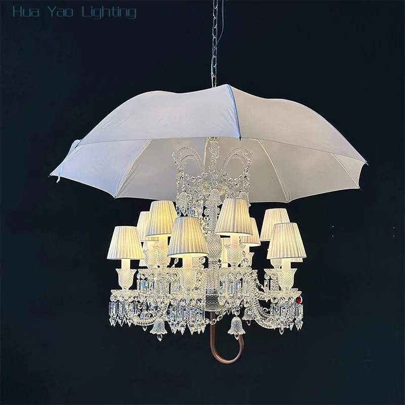 

European Unique Creative Glass Bend Pipe K9 Crystal Living Room Chandelier Hotel Hall Bedroom Decorative Fabric Pendant Light