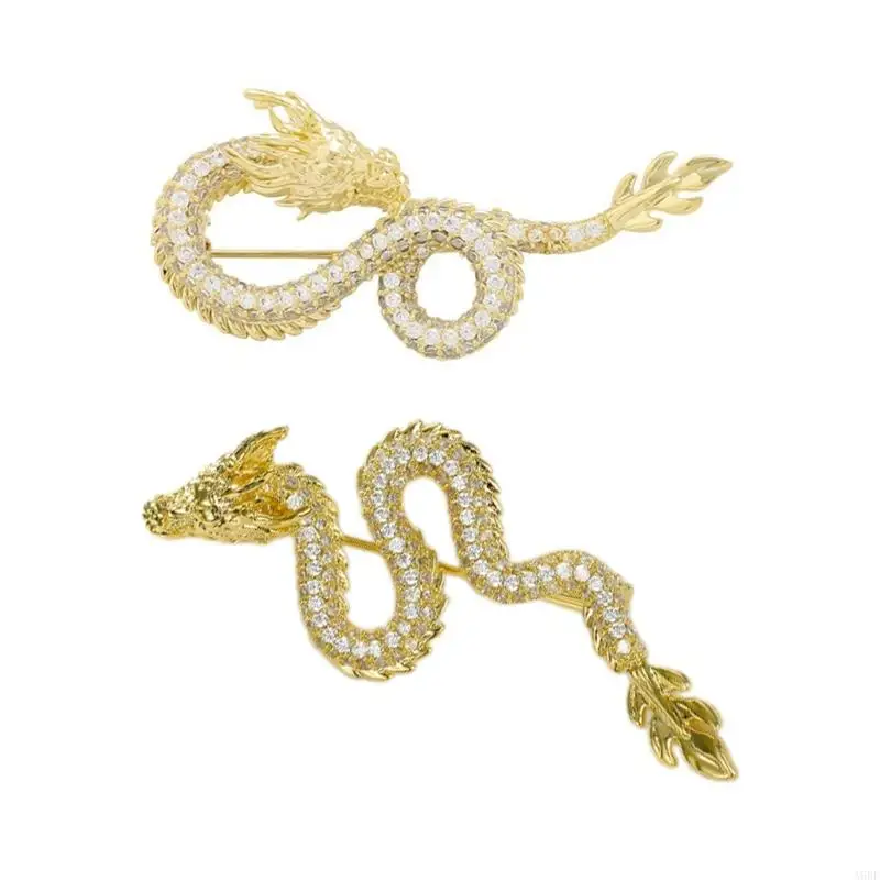 

A9BF Elegant Dragon Brooch Stylish Chinese Zodiacs Breastpin Ethnic Lapel Pins Festive Holiday Gift for Her