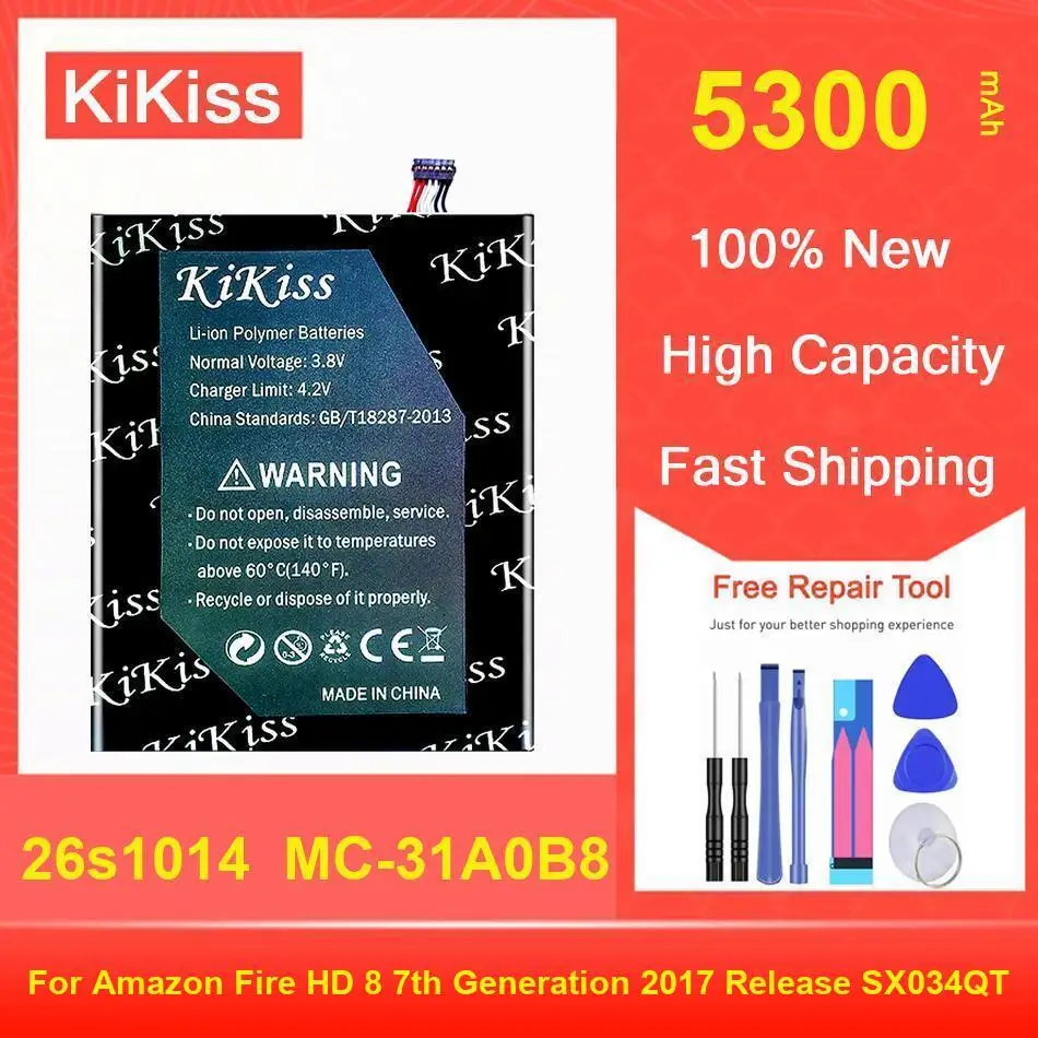 

Kikiss Battery 5300Mah 26S1014 MC-31A0B8 For Amazon Fire HD 8 7Th Generation 2017 Release SX034QT
