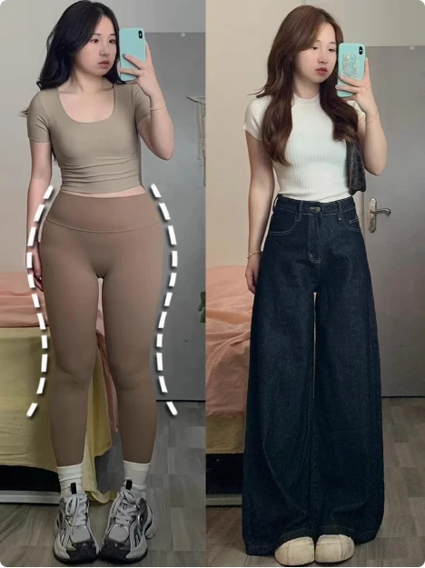 Hohe Taille, weites Bein, FCE-gefüttert, Denim-Jeans für Damen, Übergröße, Birnenappe, lockere, schlankmachende, bodenlange Glocken-Bot