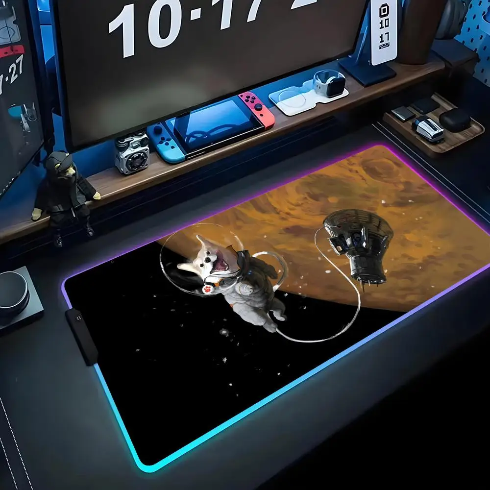 space animals Mouse Pad RGB Gaming Mousepad Big LED Pad PC Desk Mat Luminous Mouse Pad Large Keyboard Mats Table Rug With