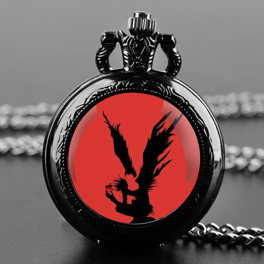 ساعة جيب كوارتز بتصميم ملاحظة الموت من الرسوم المتحركة مع سلسلة متينة للرجال والنساء والأطفال هدية عيد ميلاد فريدة من نوعها