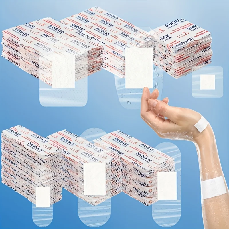 100 pansements transparents imperméables, pack familial varié, pansements adhésifs transparents pour le soin des plaies, des doigts, des coudes, des genoux et des talons