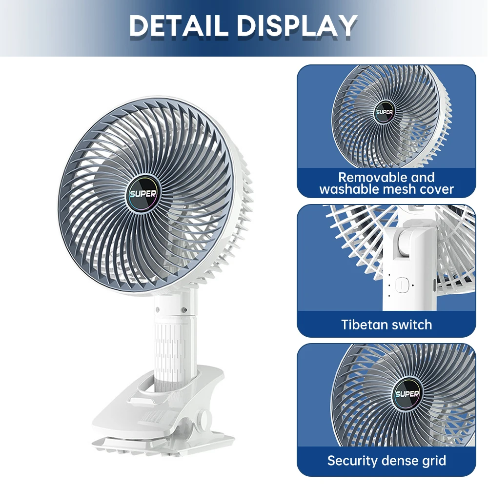 

Mini Desktop Electric Fan USB Rechargeable Clamp Cooling Fan Ultra-silent 360 Degrees Rotation Household Fan for Home Office