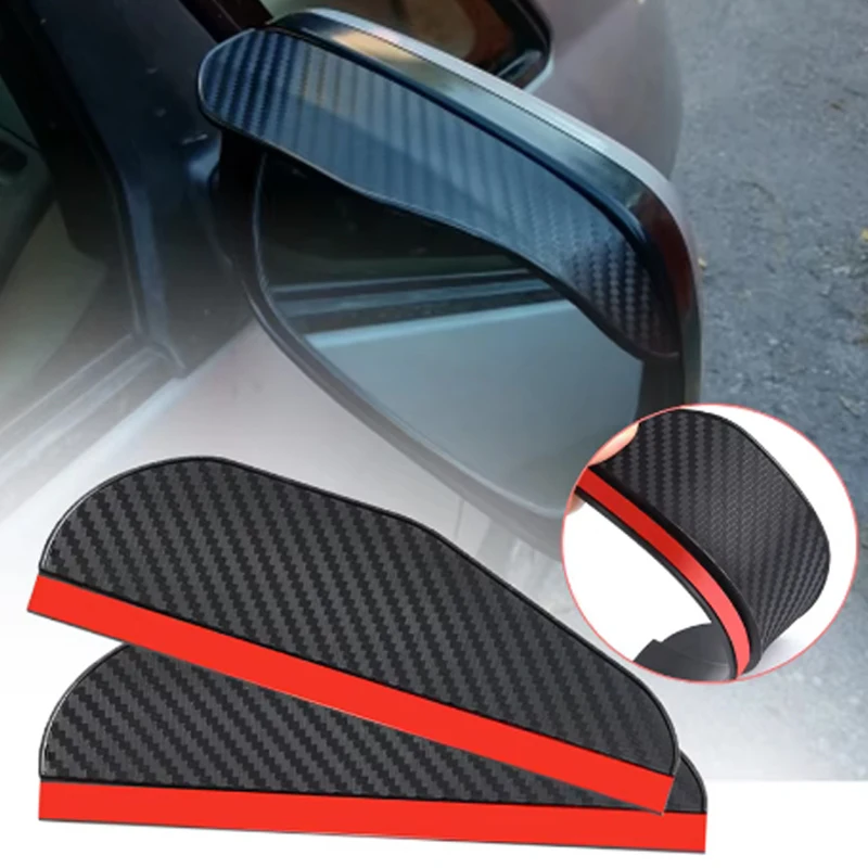 2Pcs Car Rain Eyebrow Carbon Fiber Rainscreen Reflector Rain Shield Reverse Mirror Brow Cover