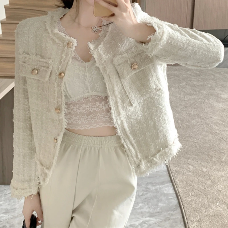 Women Elegant Jackets Cardigan Long Sleeve Tops Jackets Round Neck Coats Button Knitted Short Coat Autumn Spring Elegant Jacket