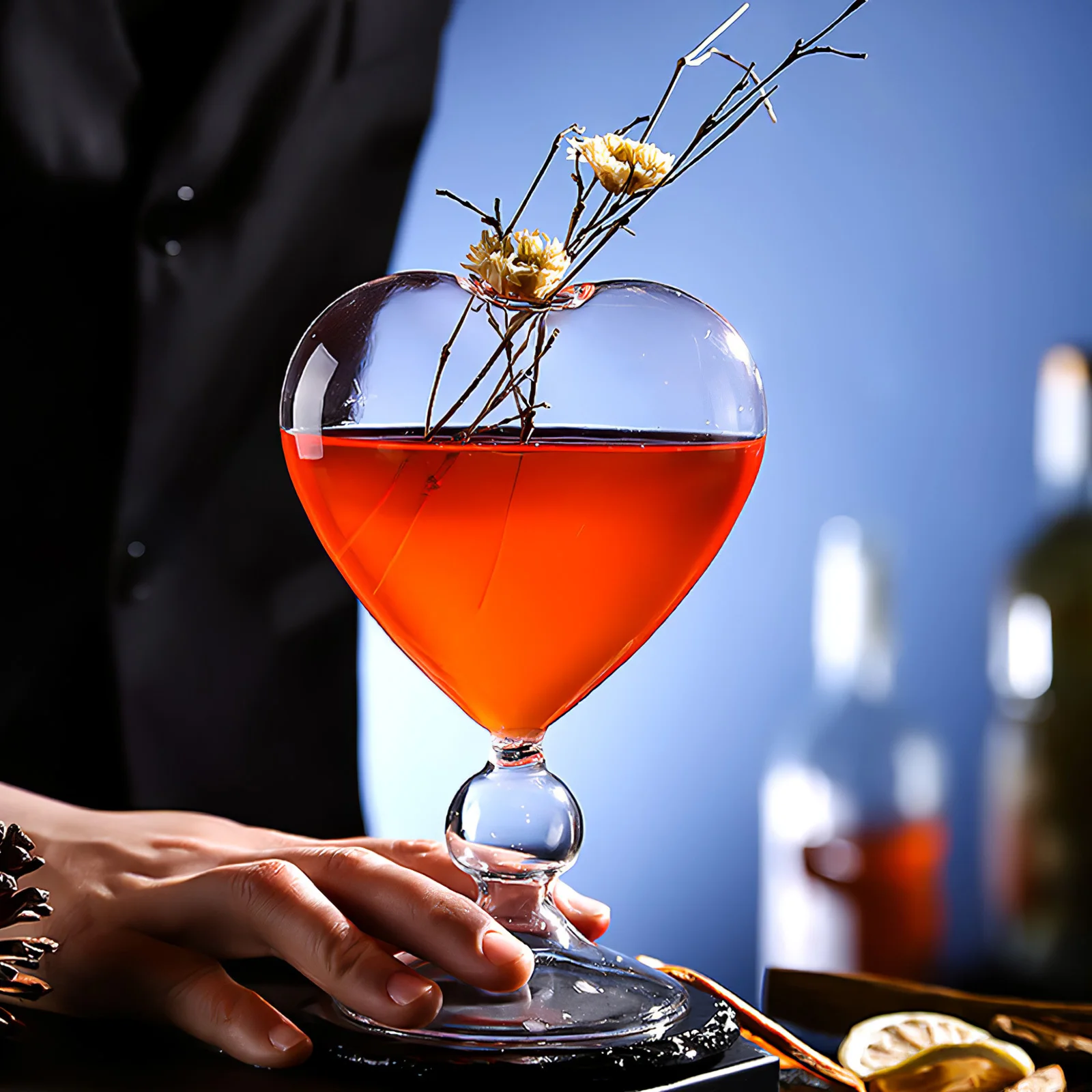 

2Pcs Heart-Shaped Glass Goblets Practical Stable Base Cocktail Cups for Bar Party Wedding Stylish Wine Glasses