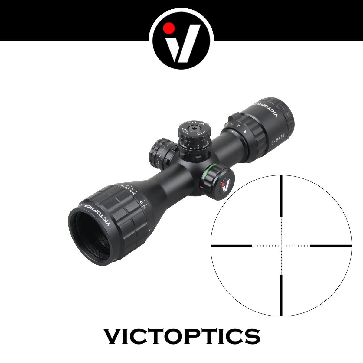 VictOptics C3 3-9x32SFP 1“ Riflescope With Red & Green Illumination Min Focus 3 Yards Ultra Compact Size Fit AR 15 .223 .308