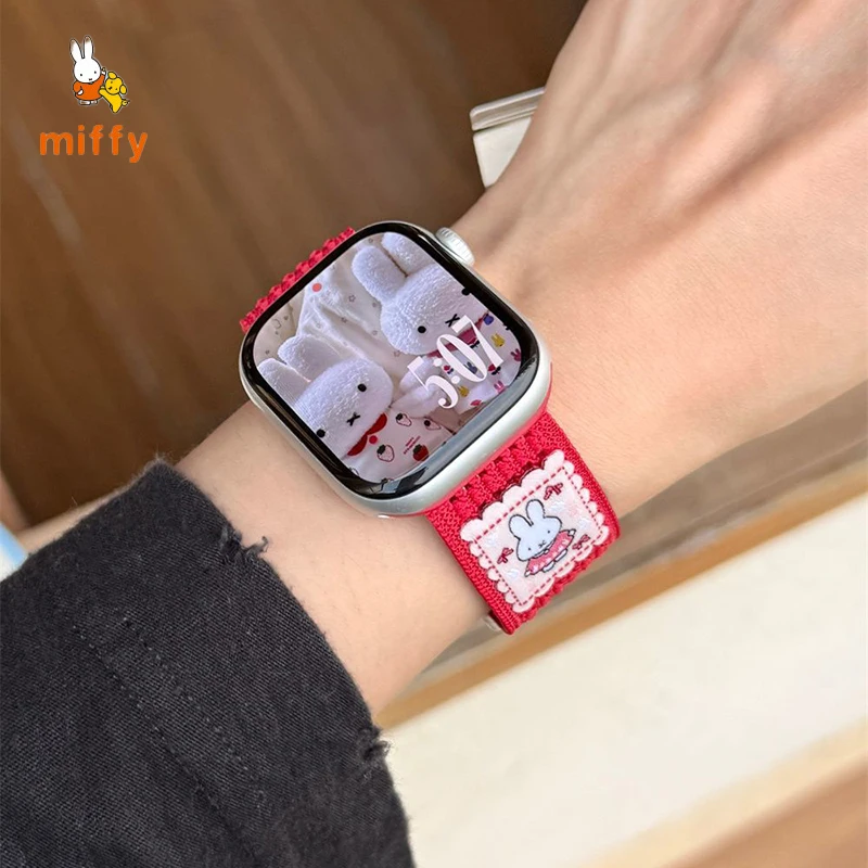 Kawaii Miffy Watch Band Suitable for Iwatch Ultra 10 9 Multicolor Nylon Magnetic Watch Band Anime Accessories Girl Perfect Gifts