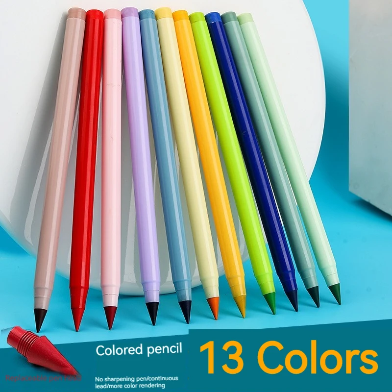 13 Colors Unlimited Writing Color Pencil with Refill Set No Ink Novelty Eternal Pencils Pen Art Color Painting School Supplies