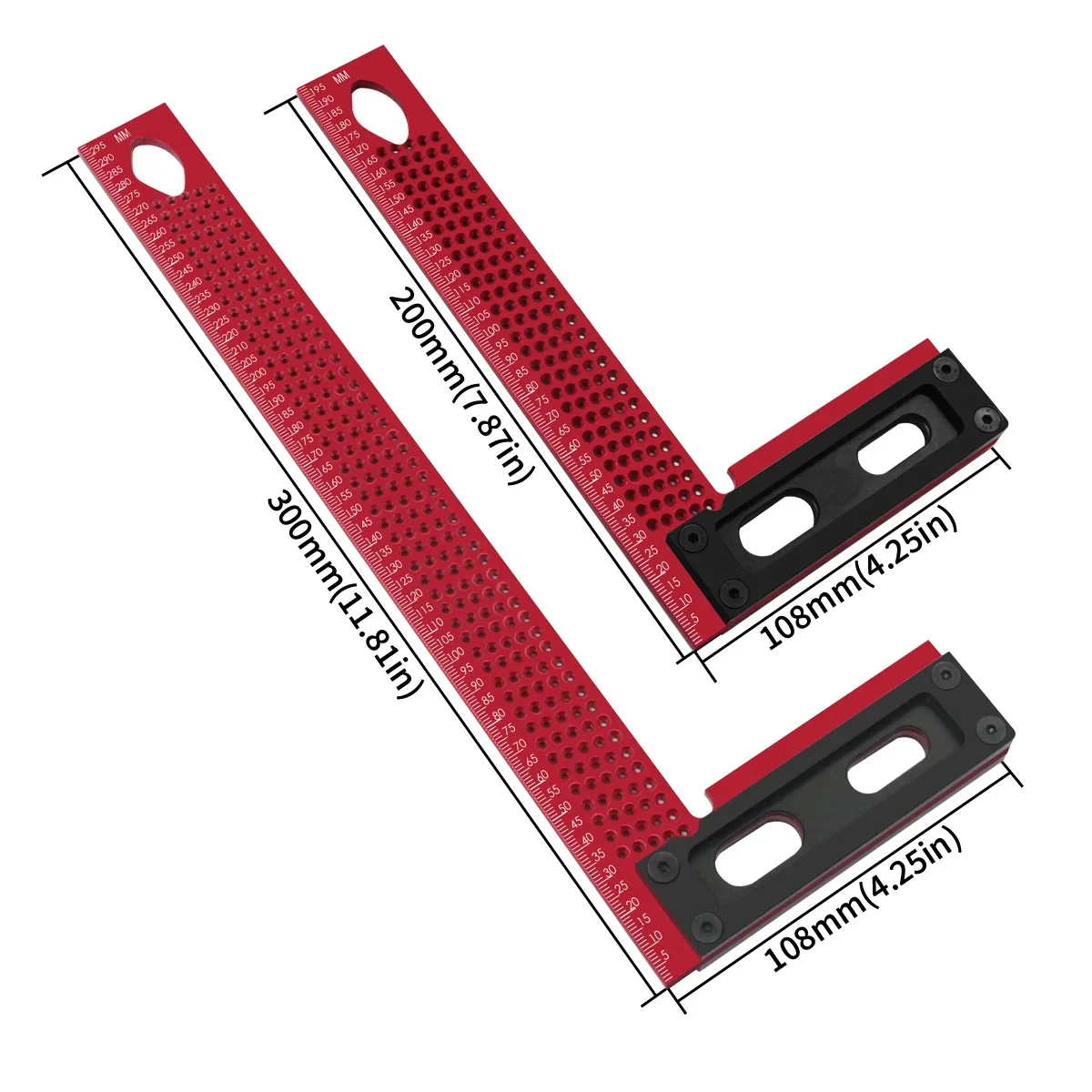 200mm/300mm Precision Scriber, Aluminum Framing Mitre Square, Measuring and Marking L-Type Hole Ruler Right Angle Protractor