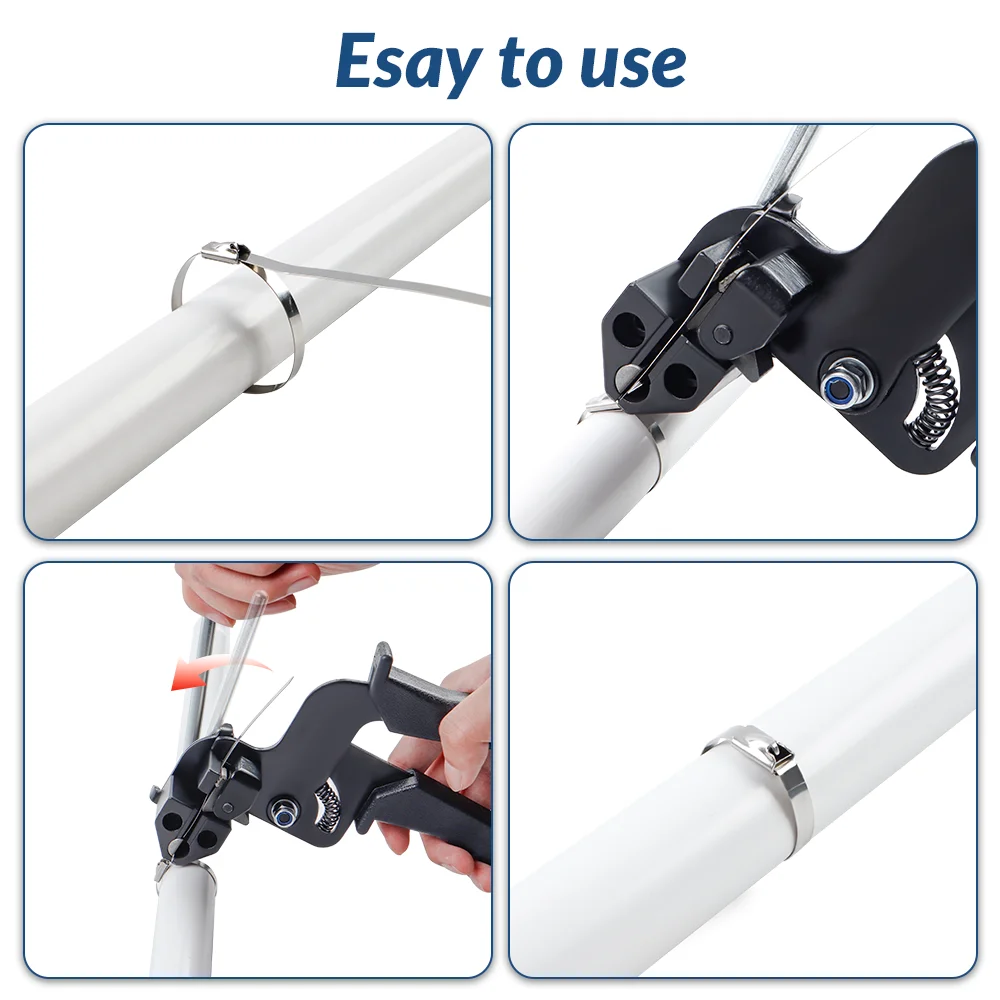 Multifunctionele kabelbindertang, automatisch ritspistool, knip- en knoopgereedschap, spanning, trekker, brede compatibiliteit, 150 stuks inbegrepen, roestvrij staal, bevestigingsriemen