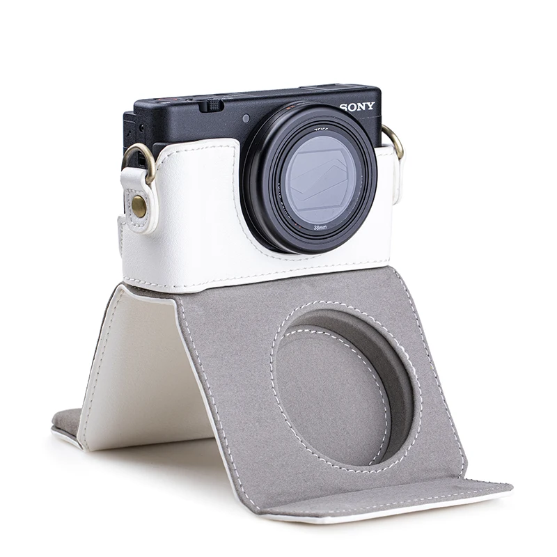 حقيبة فيديو فاخرة للكاميرا حافظة جلدية PU غطاء كامل للجسم لهاتف Sony ZV-1 ZV1 Vlog غطاء حماية صغير للكاميرا مع حزام كتف #4