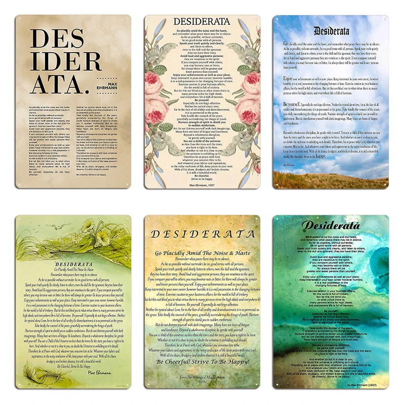 Desiderata Max Ehrmann tipografía impresión 4 cartel literario Max Ehrmann 1927 cosas para ser deseadas cartel de chapa de diseñador de Metal